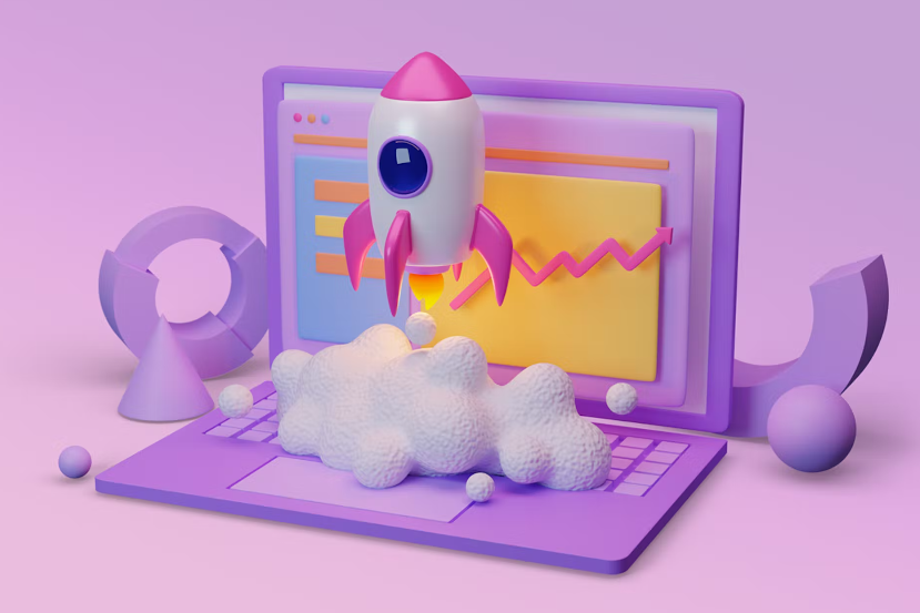 une fusée qui décolle d'un ordinateur 