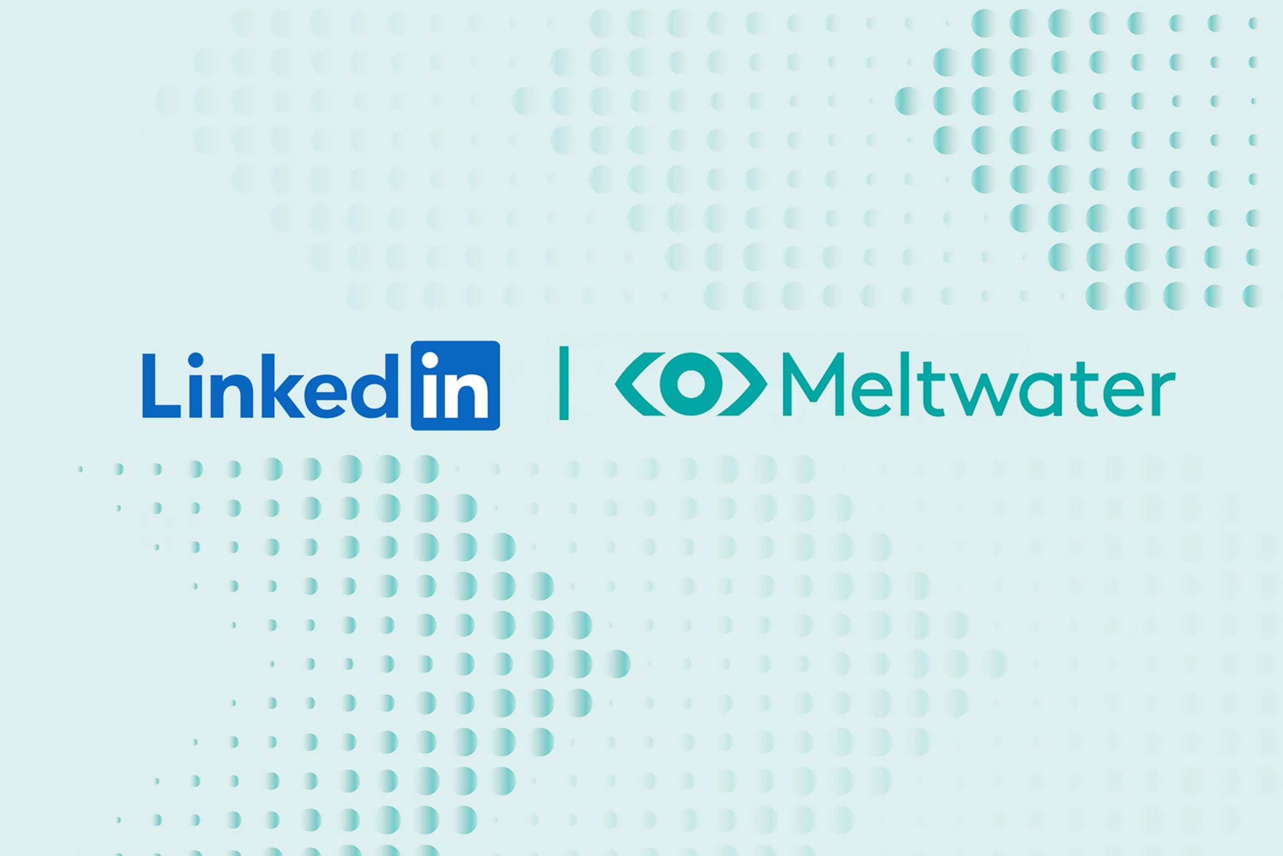 Die Logos von Meltwater und LinkedIn vor einem blaugrünen Hintergrund.