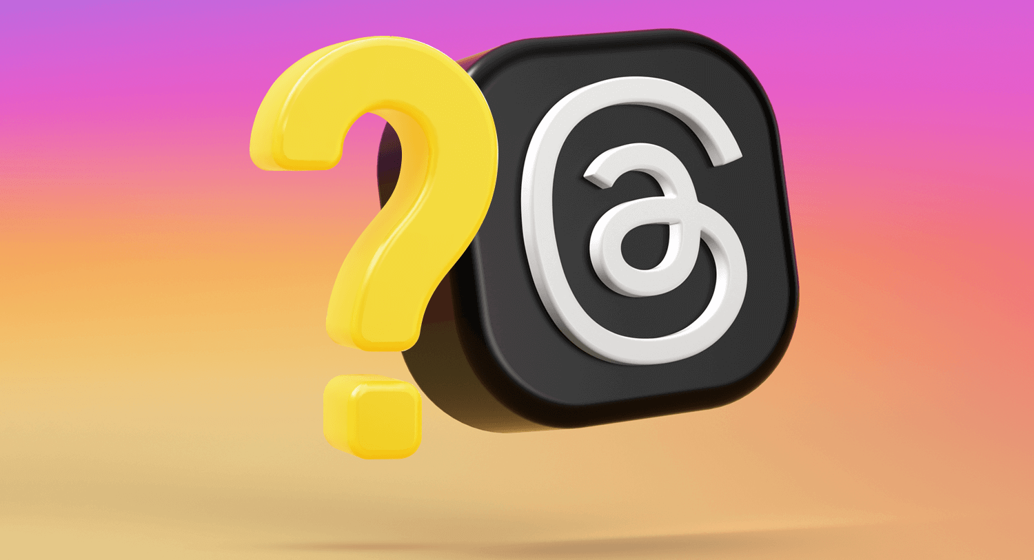 Image showing a large Threads logo next to a large yellow question mark