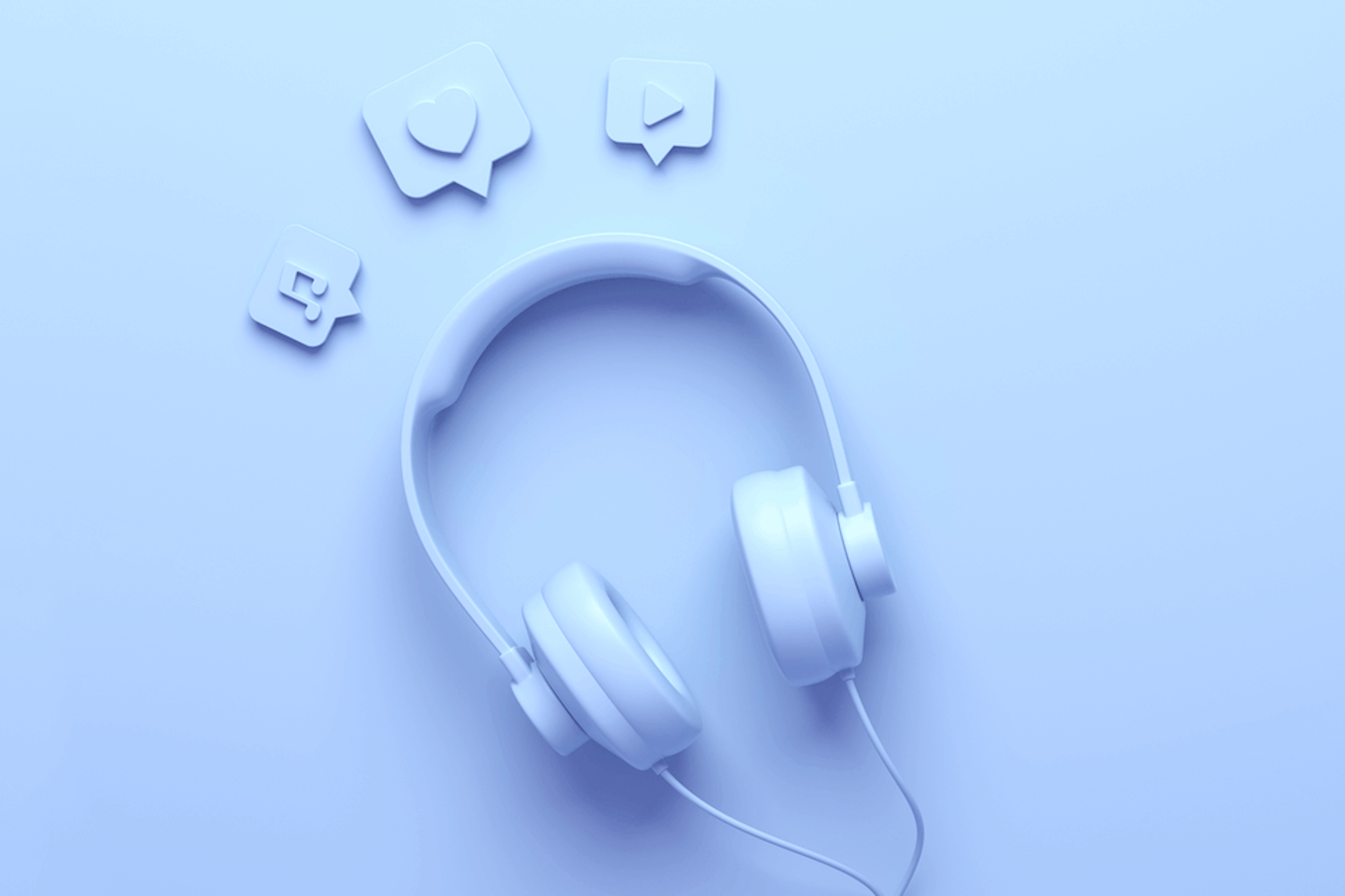 3D Illustration von blauen Kopfhörern als Verbildlichung von Social Listening / Social Media Monitoring