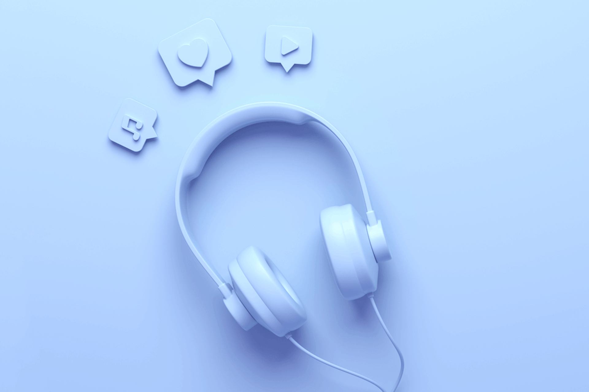 3D illustration of blue headphones for social listening / social media monitoring