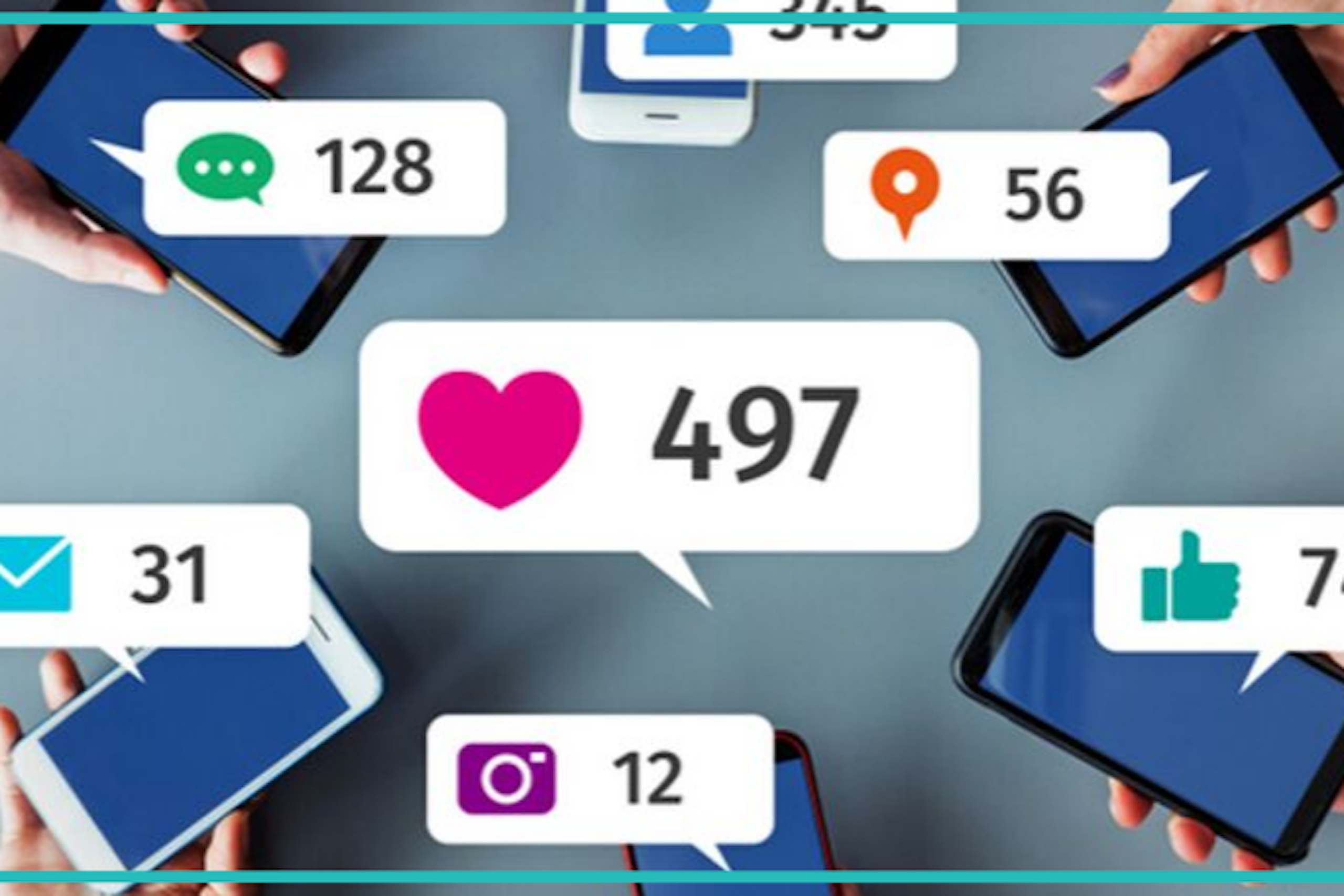 Smartphones mit Social Icons im Kreis