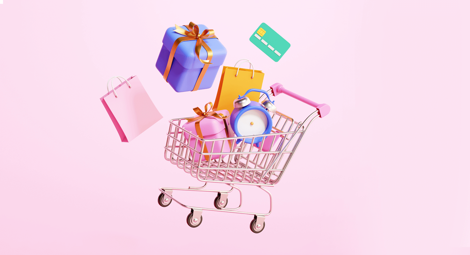 Illustration 3D d'articles achetés lors du Black Friday pour notre blog sur la façon de se préparer aux ventes du Black Friday