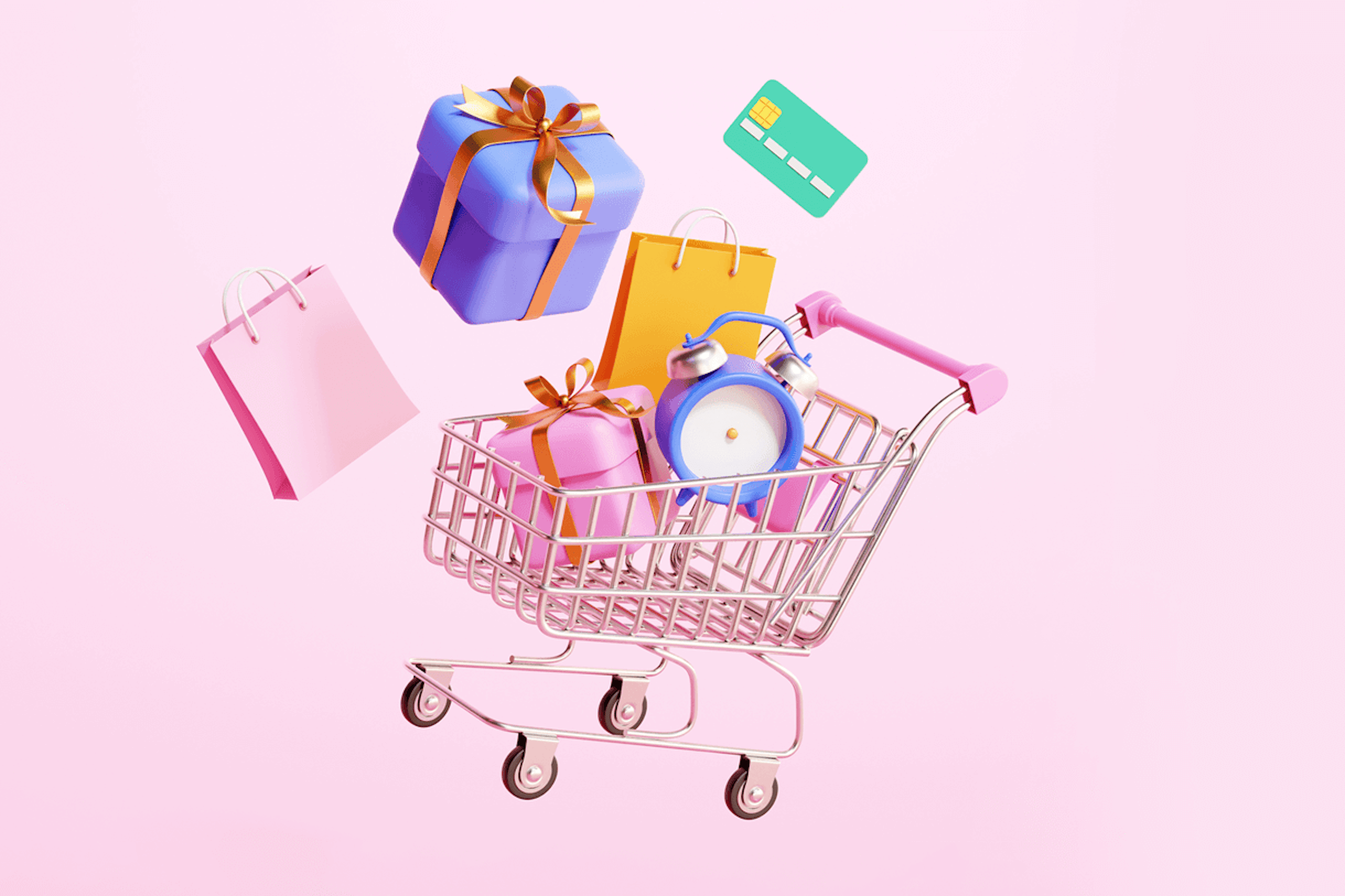 Illustration 3D d'articles achetés lors du Black Friday pour notre blog sur la façon de se préparer aux ventes du Black Friday