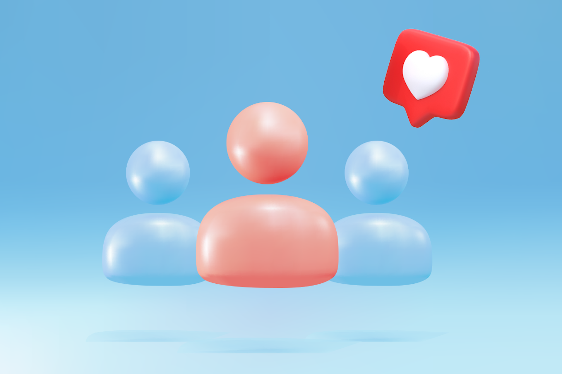 3D Illustration of influencer icons with a like to showcase influencer management