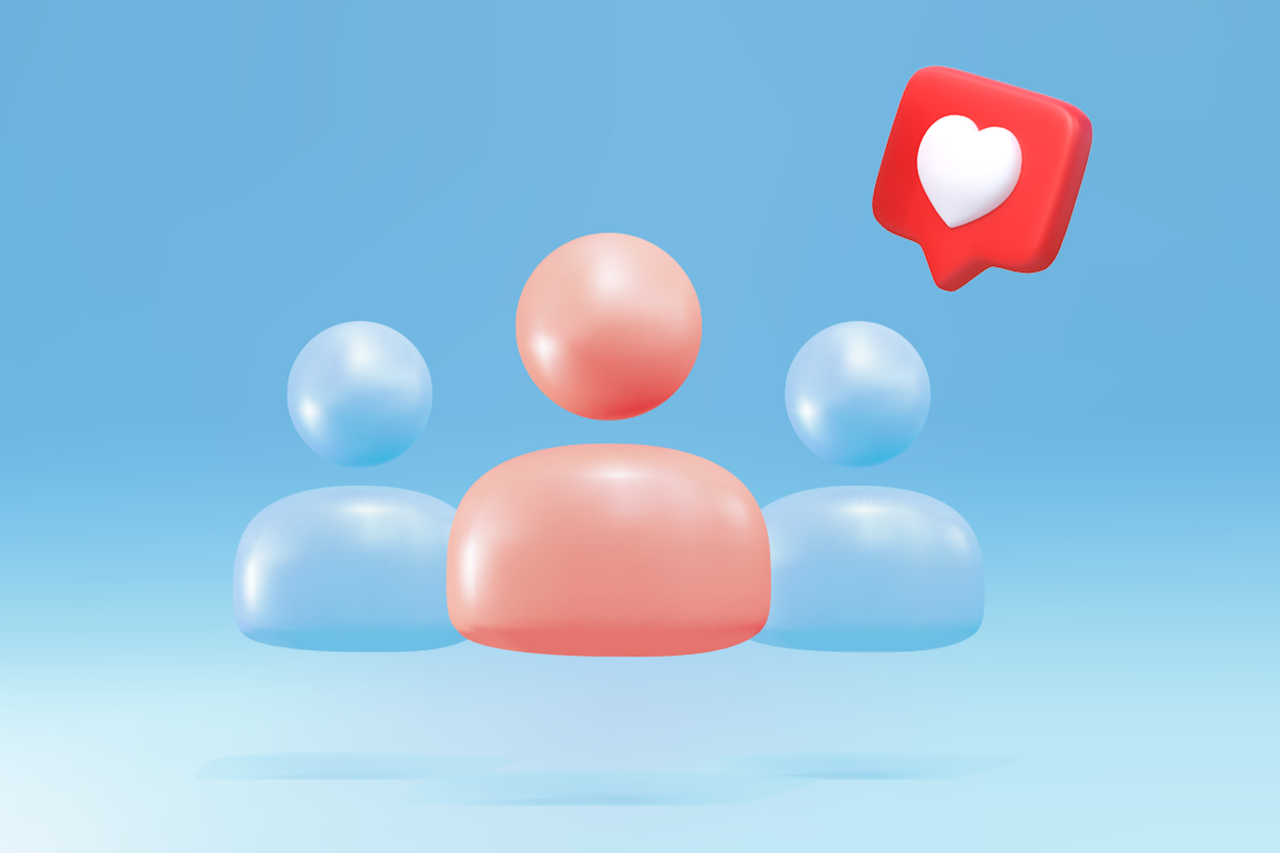 3D-Illustration von Influencer-Symbolen mit einem Like zur Darstellung des Influencer-Managements