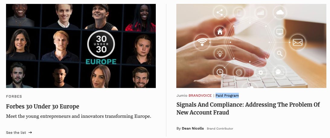 Forbes.com Beispiel von Native Advertising