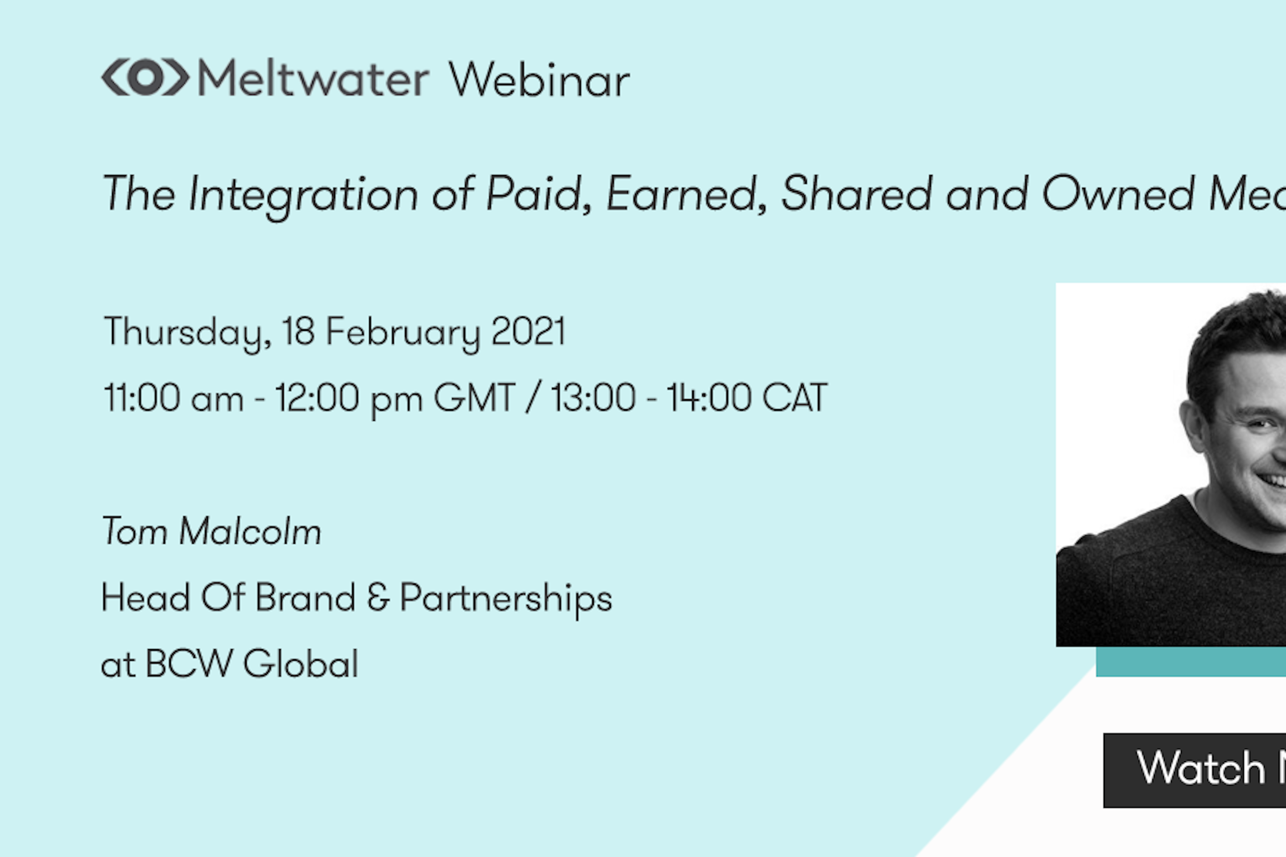 Header image with details for a webinar on how to leverage paid, earned, shared and owned media.
