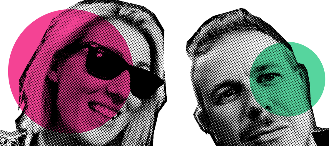 black and while graphic design image of Gemma Moroni with pink and green circles for Meltwater webinar