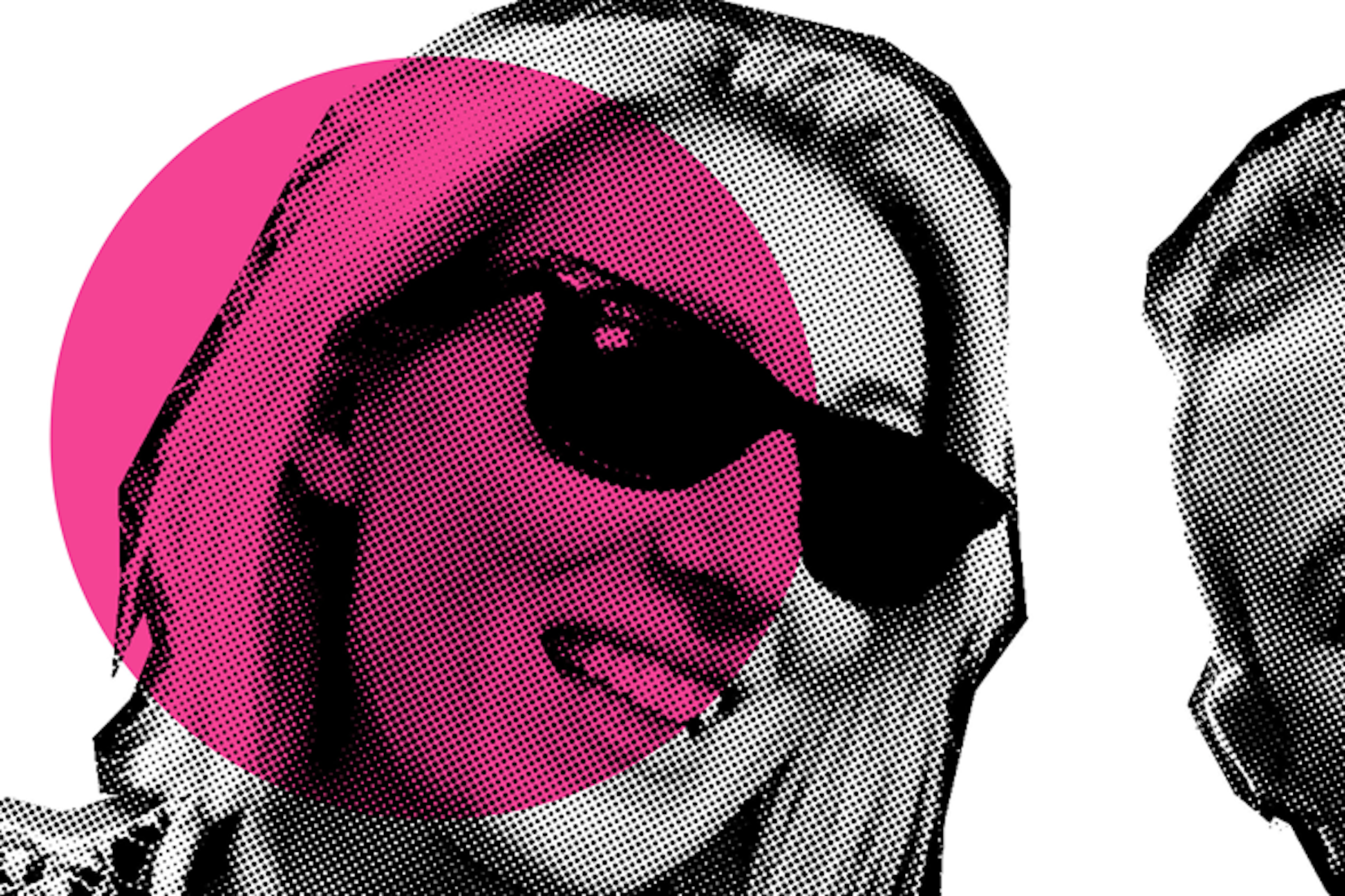 black and while graphic design image of Gemma Moroni with pink and green circles for Meltwater webinar