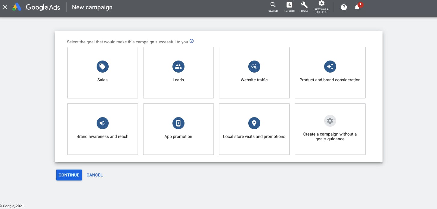 Various options for a YouTube video ad campaign within GoogleAds