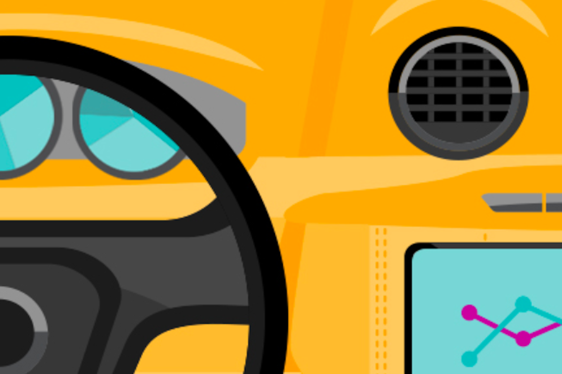 Illustration of a car dashboard on a yellow background