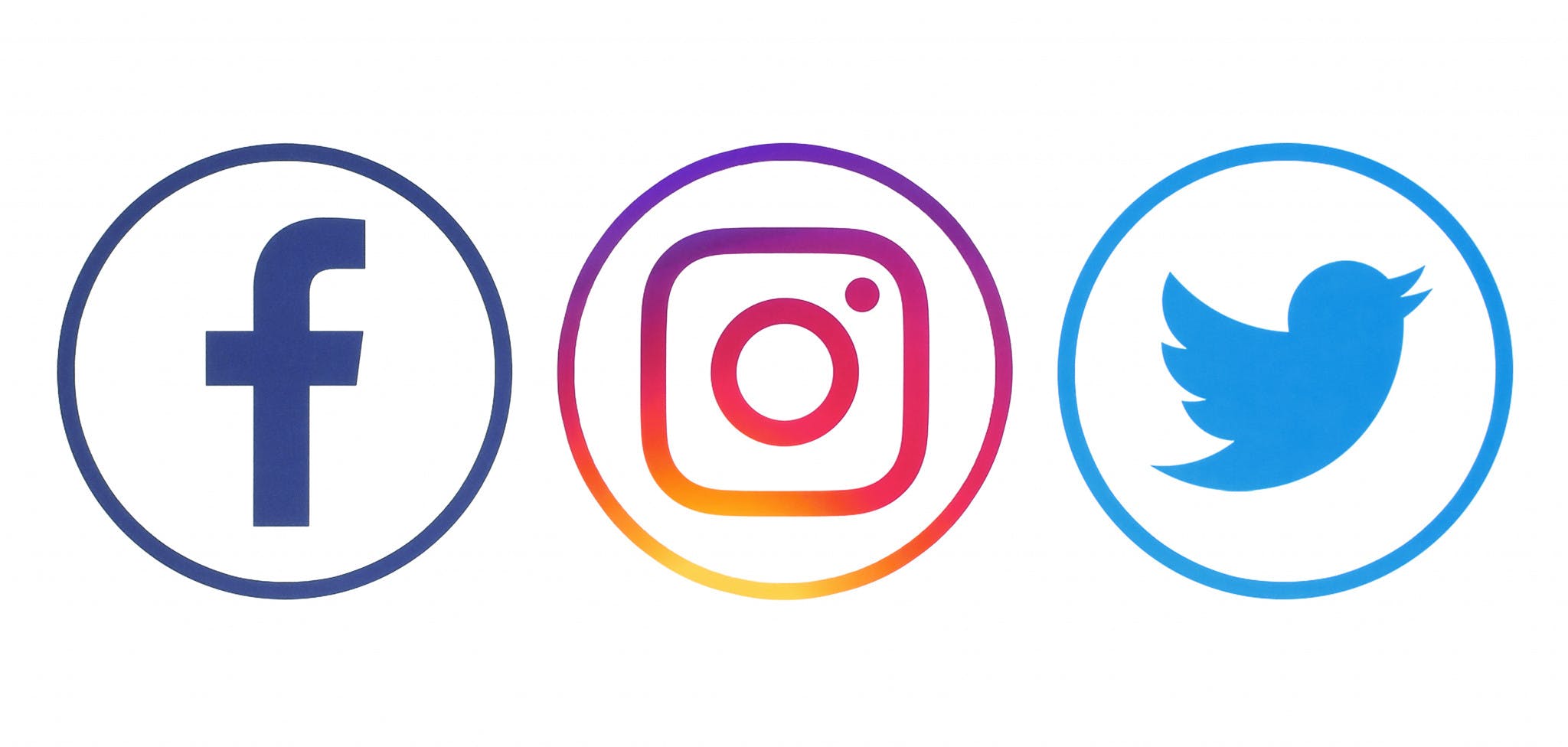 Facebook, Instagram, Twitter Logos rund