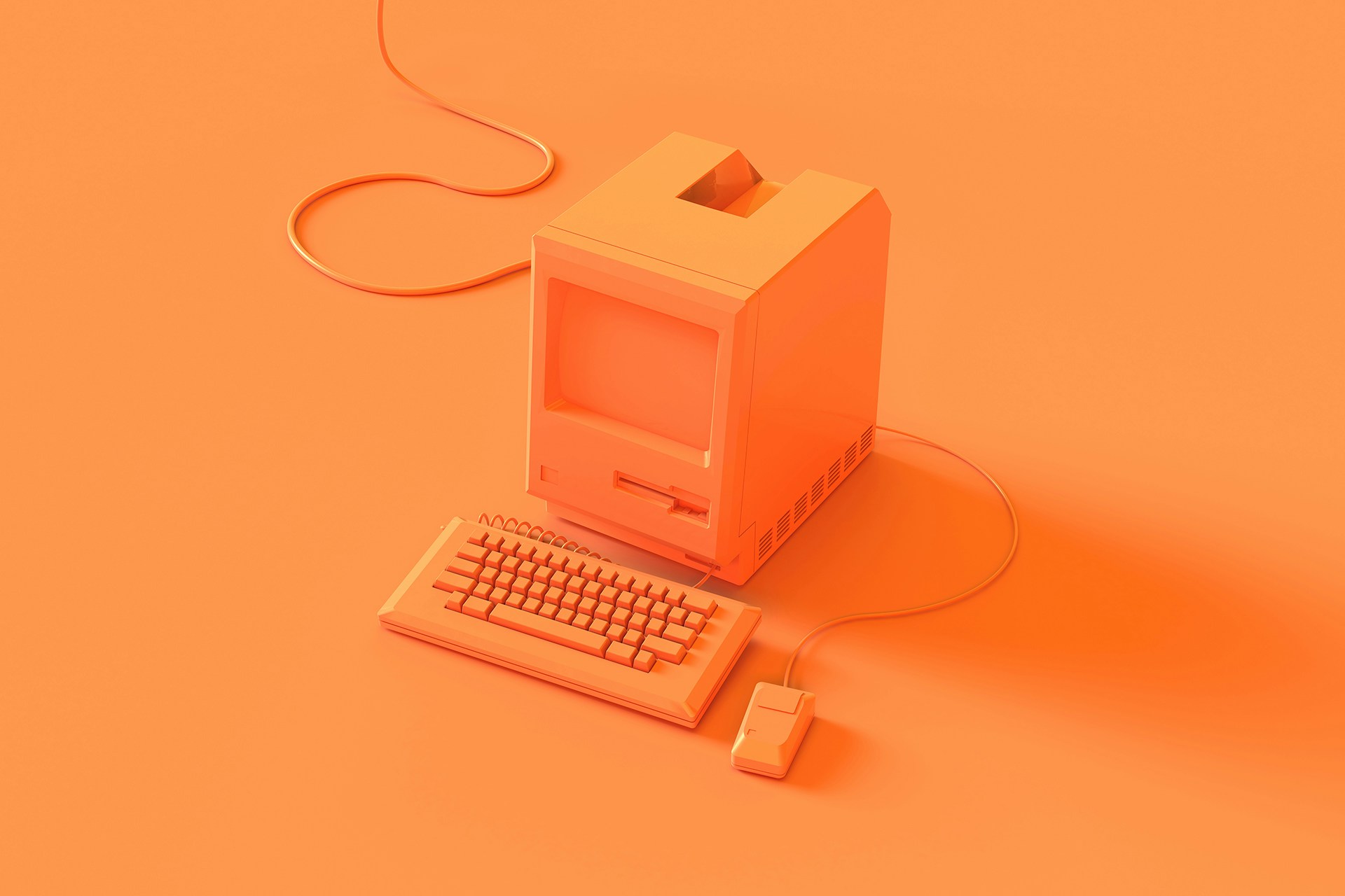 Ein orange gestrichener Retro-Computer vor einem orangenen Hintergrund als Titelbild für unseren Blog zu Big Data für Unternehmen