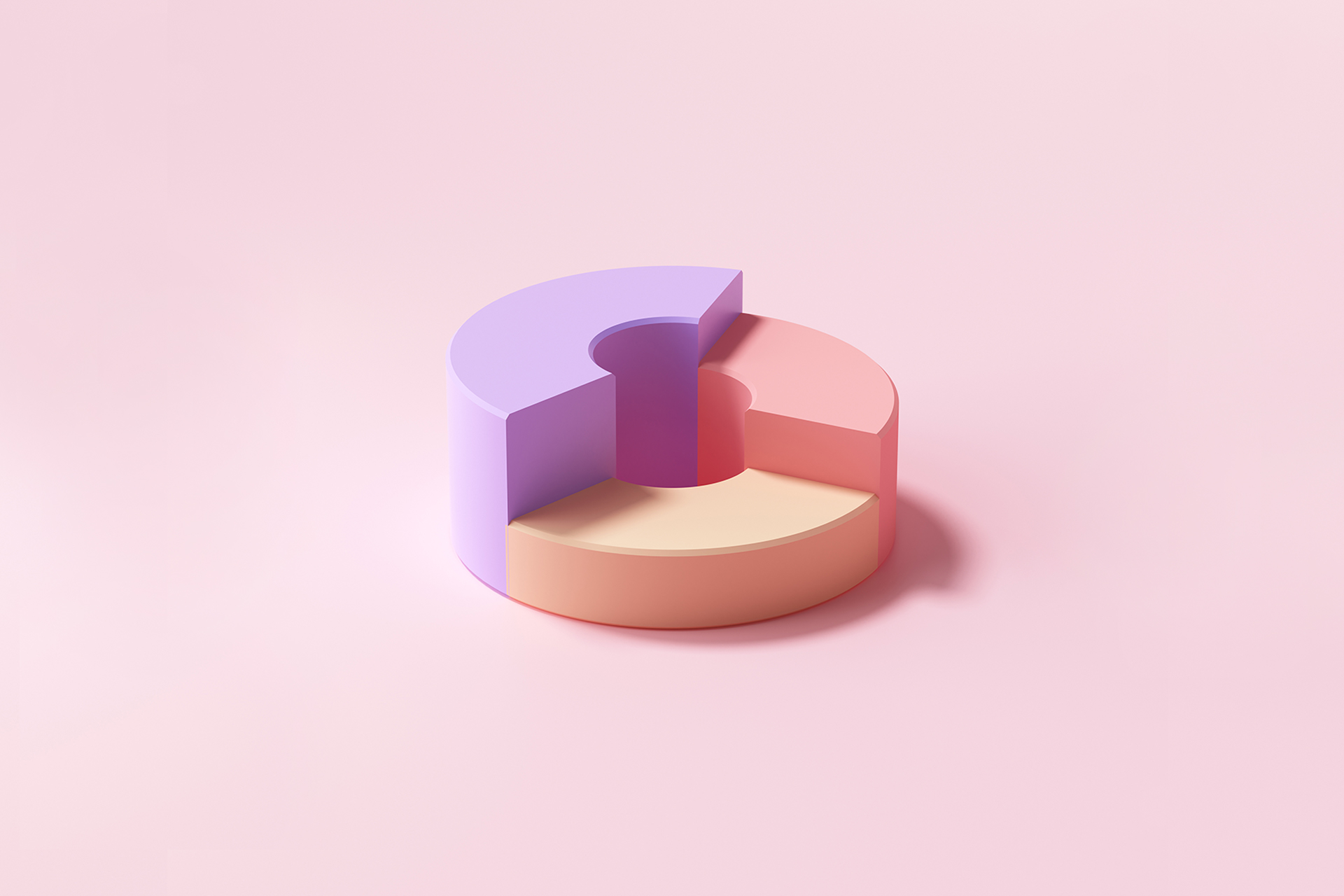 An illustration of a pie chart broken up into three parts. This is the type of graph that you may see on your social media analytics report evaluating an Instagram marketing campaign's performance.  