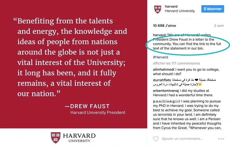 instagram education exemple harvard