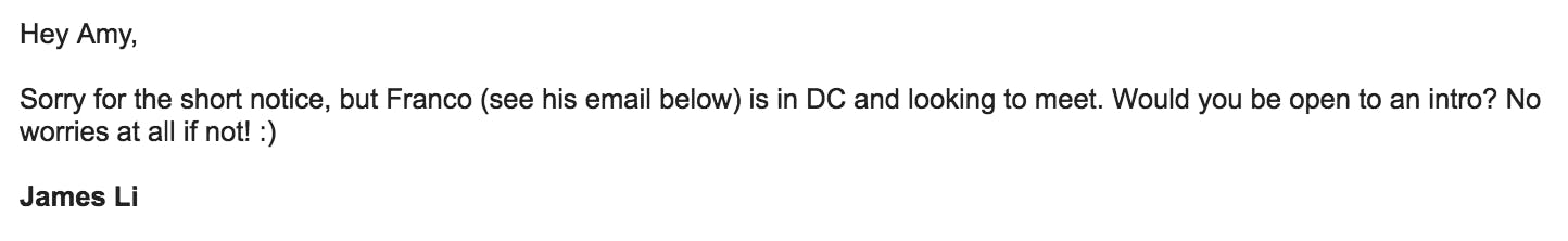 An example of an email introducing someone to your investor