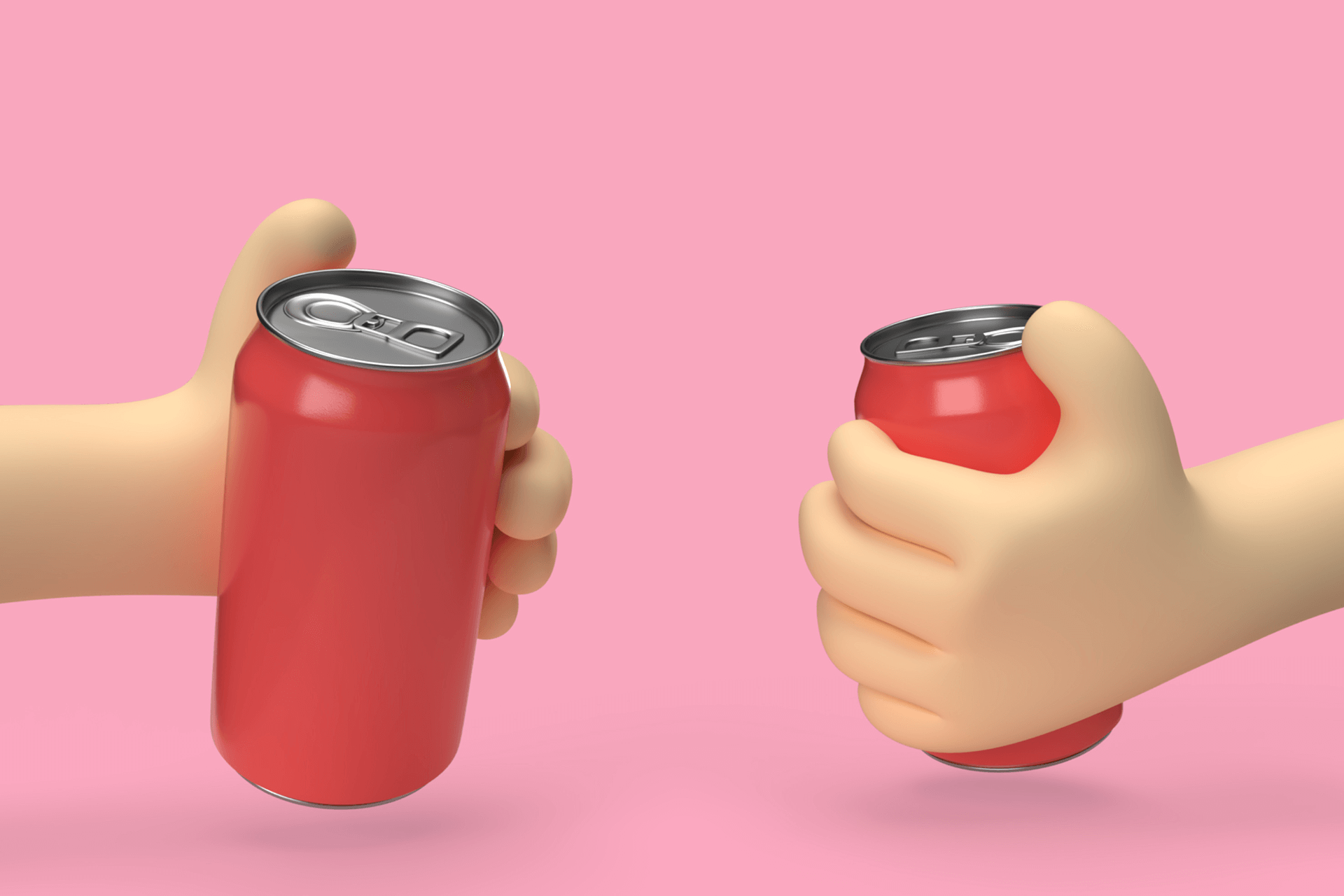 3D illustration of two hands holding coke cans