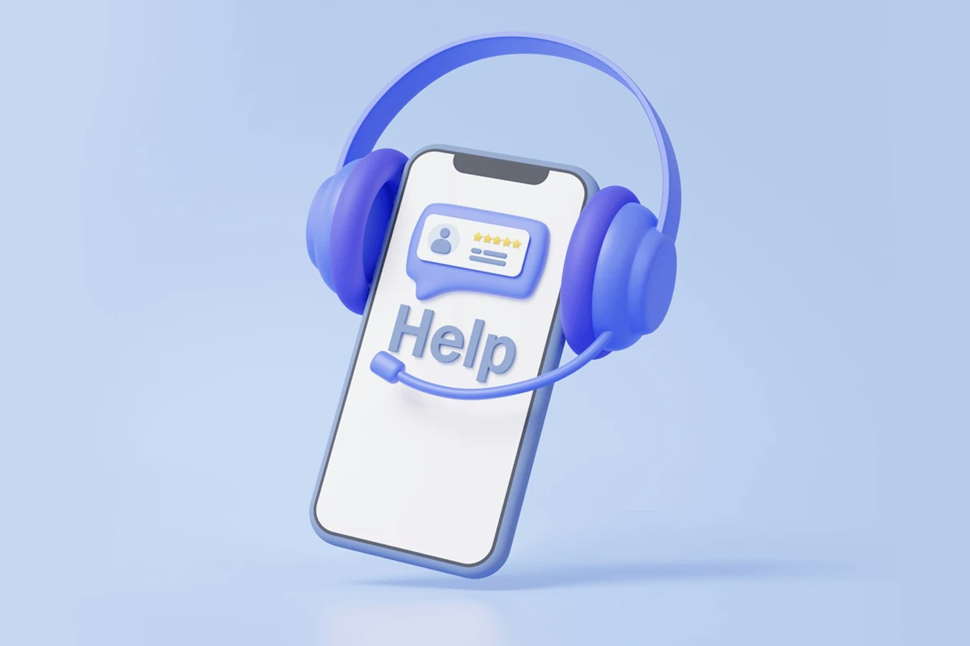 3D Illustration eines Smartphones mit einem Headset zur Kundenbetreuung als Titelbild für unseren Beitrag zu der besten Social-Media-Kundenservice Software