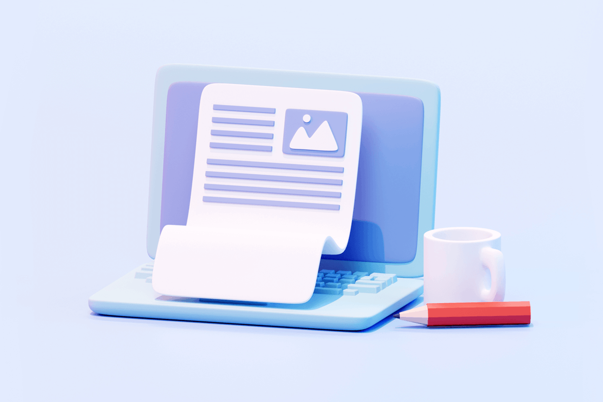 3D Illustration of a laptop with a blogger outreach campaign brief