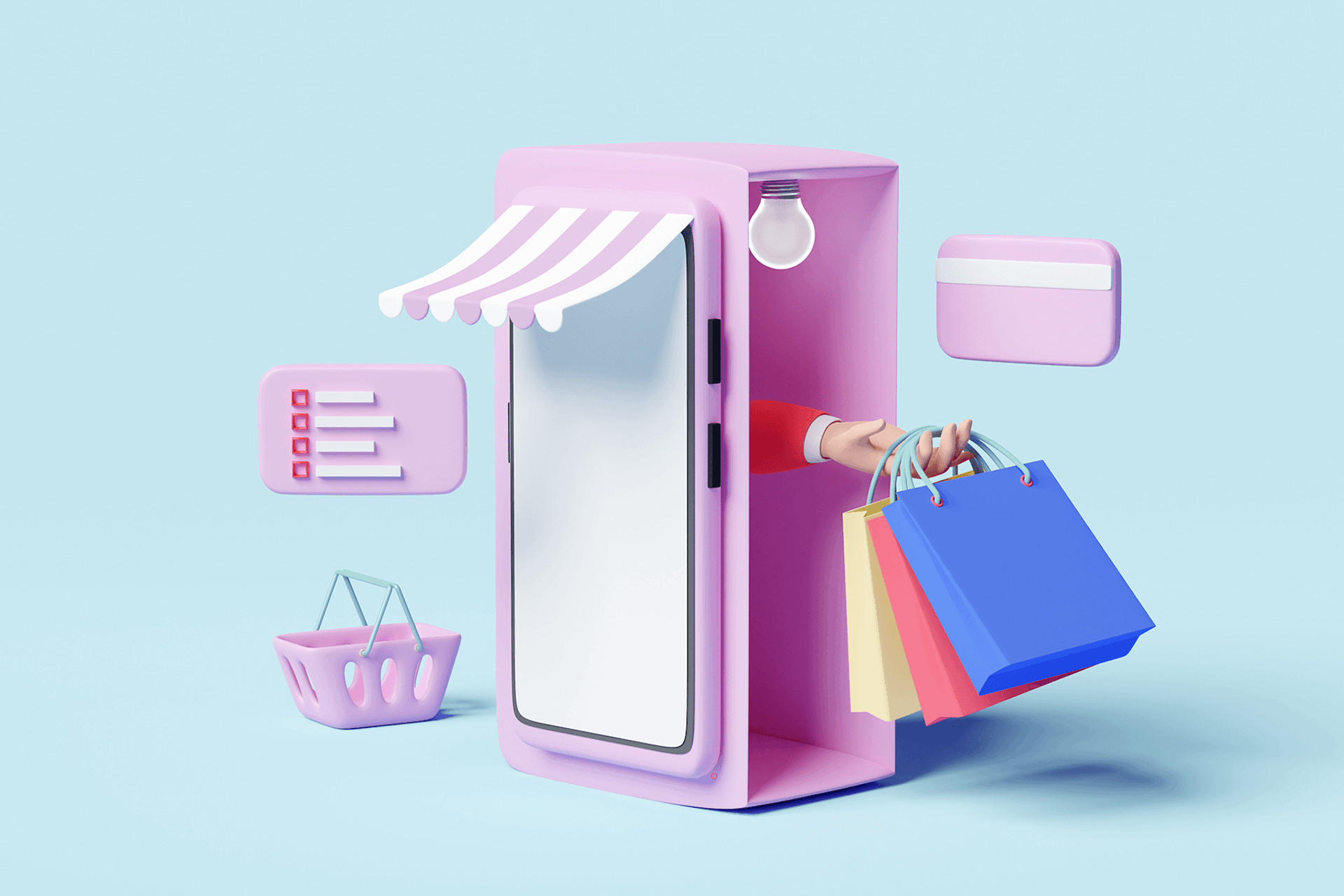 3D Illustration einer Buyer Persona am Shoppen