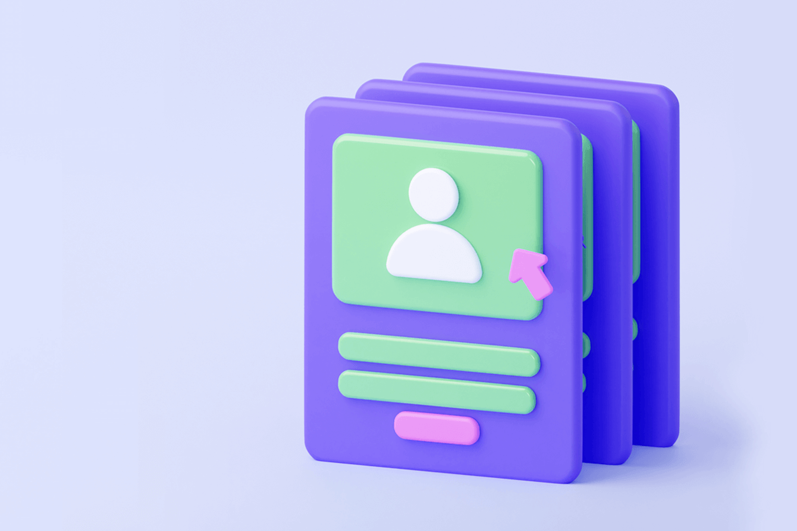 Image showing three purple profile cards with a pink arrow pointing at a profile picture. The best influencer management tools blog post.