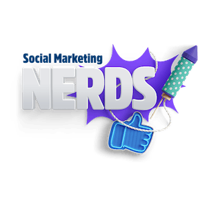 Social Media Symbole mit "Social Marketing Nerds" Schriftzug