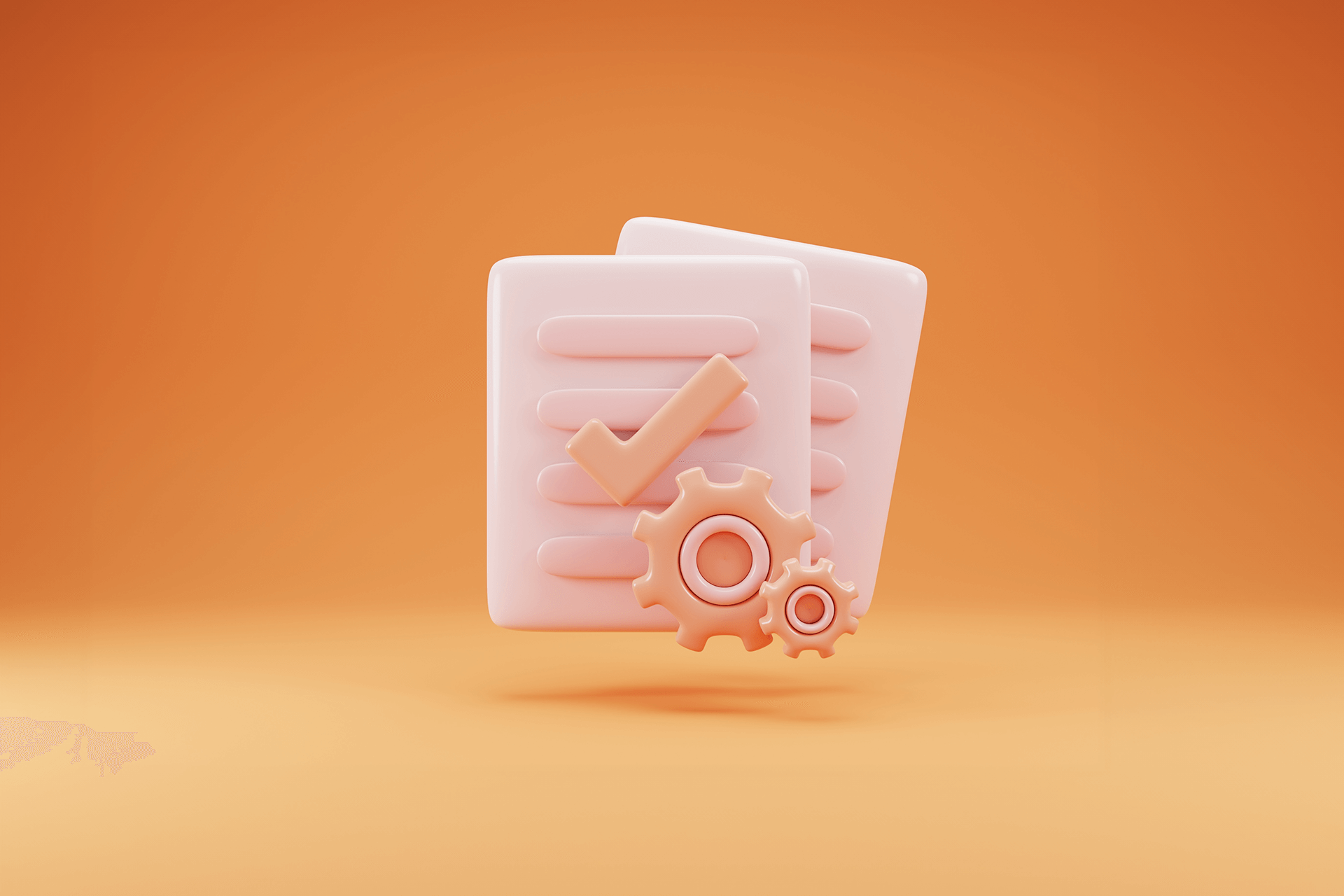 3D illustration of documents and gears for our Klear user guide