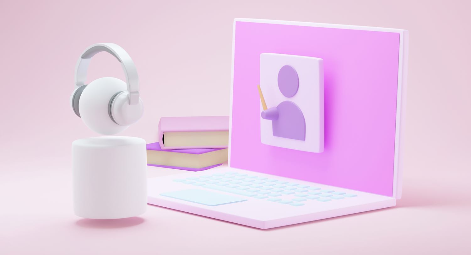 Abstract figure listening to teacher figure on laptop screen for a blog about sales training.