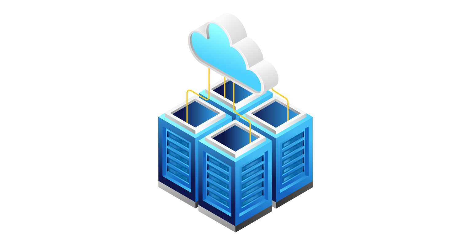 Image for a blog post about data lakes vs data warehouses, showing four blue storage containers linked by a cloud