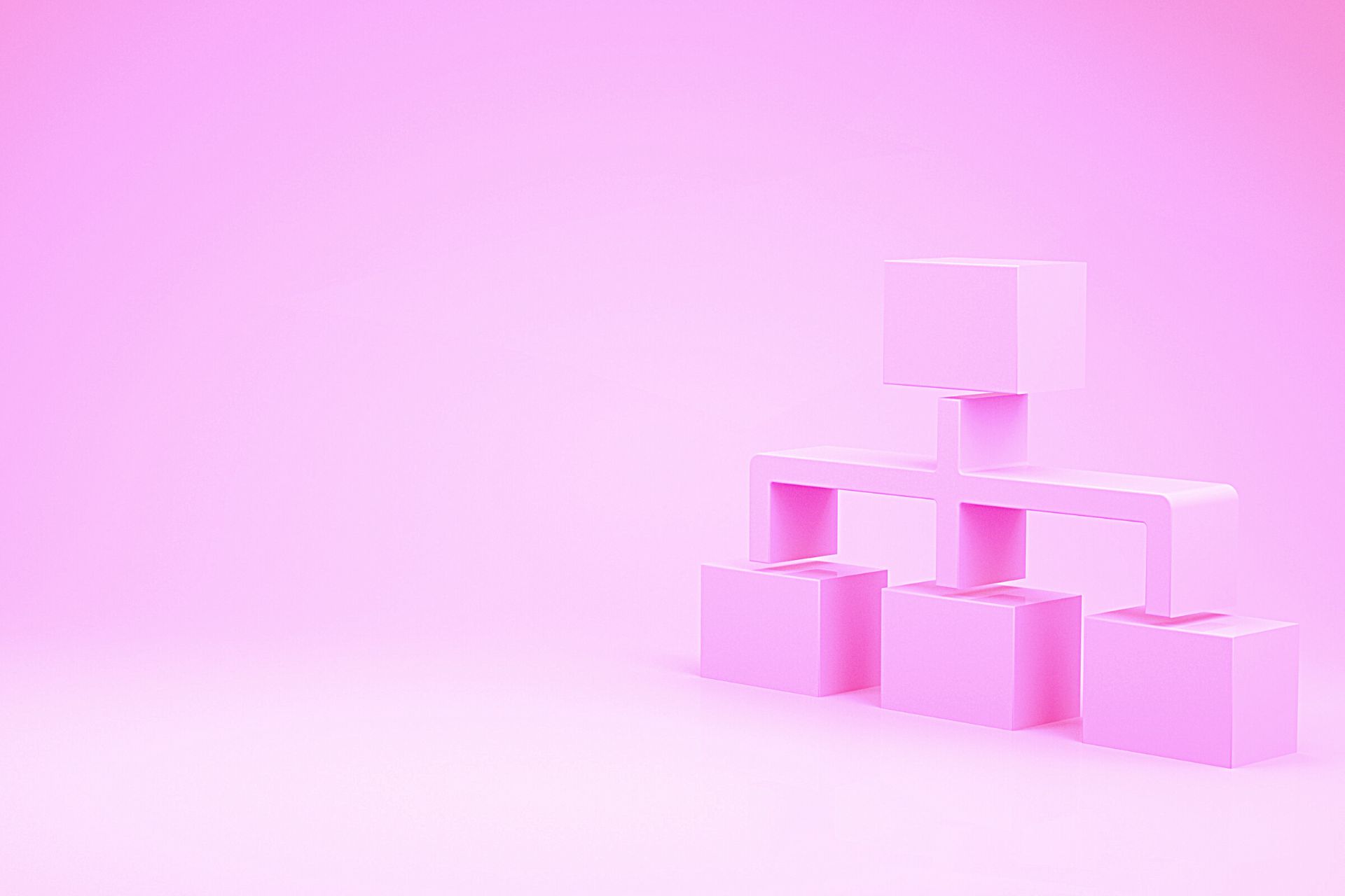 Blocs roses reliés entre eux sur fond rose 