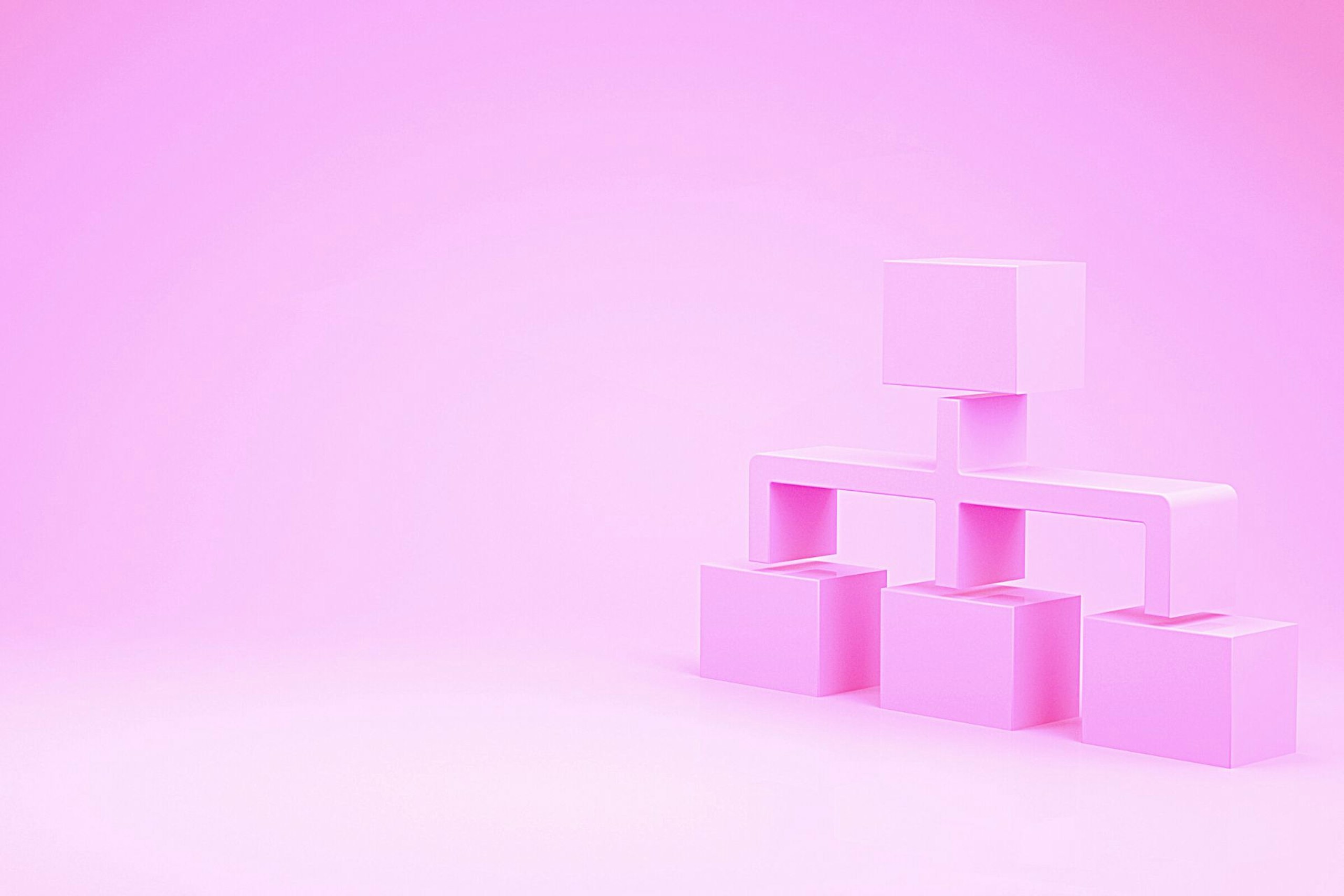 Blocs roses reliés entre eux sur fond rose