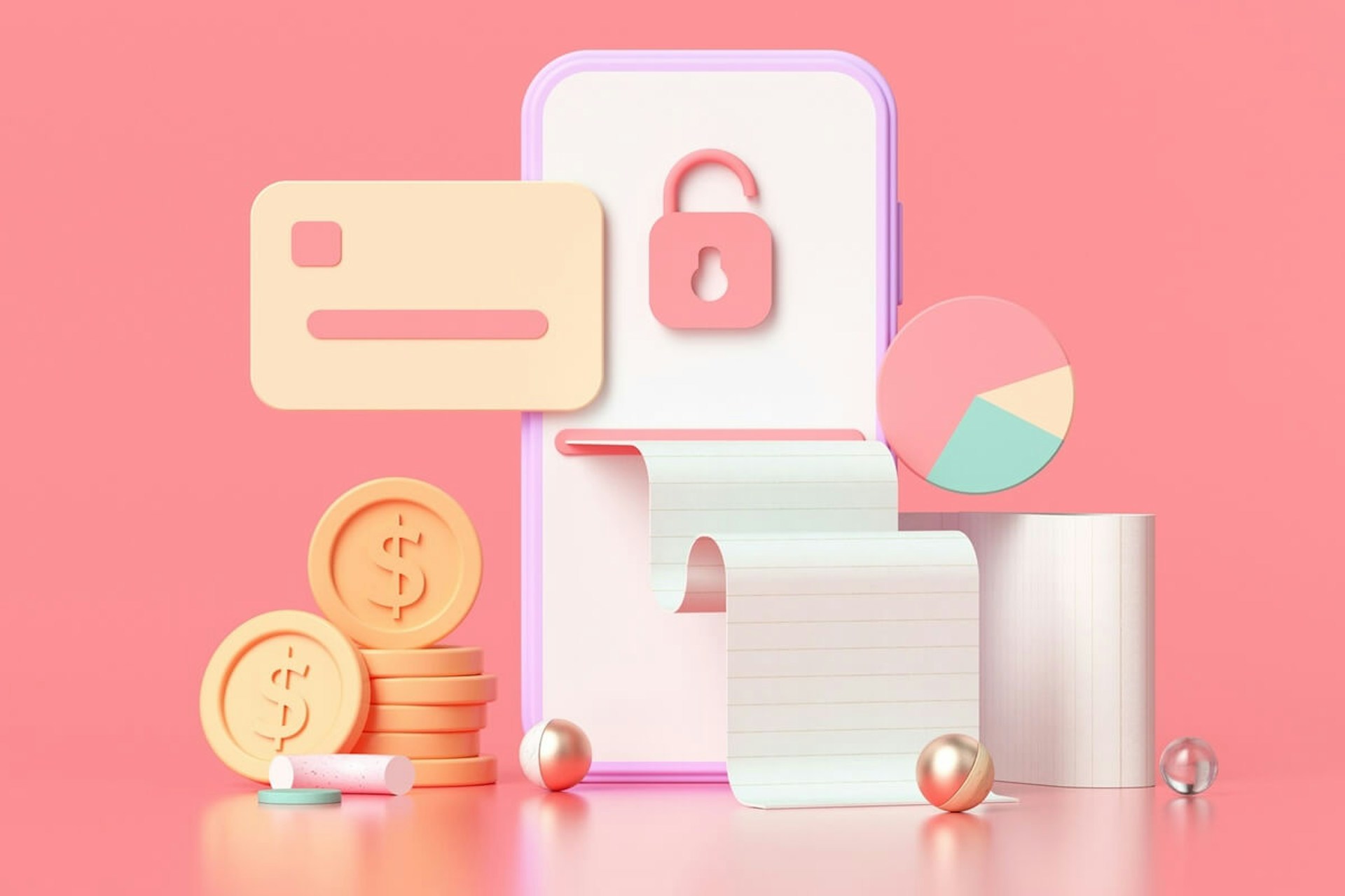 3D Illustration of icons showcasing influencer payment solutions like Klear Pay