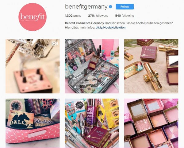 Benefit Germany Instagram Page Screenshot