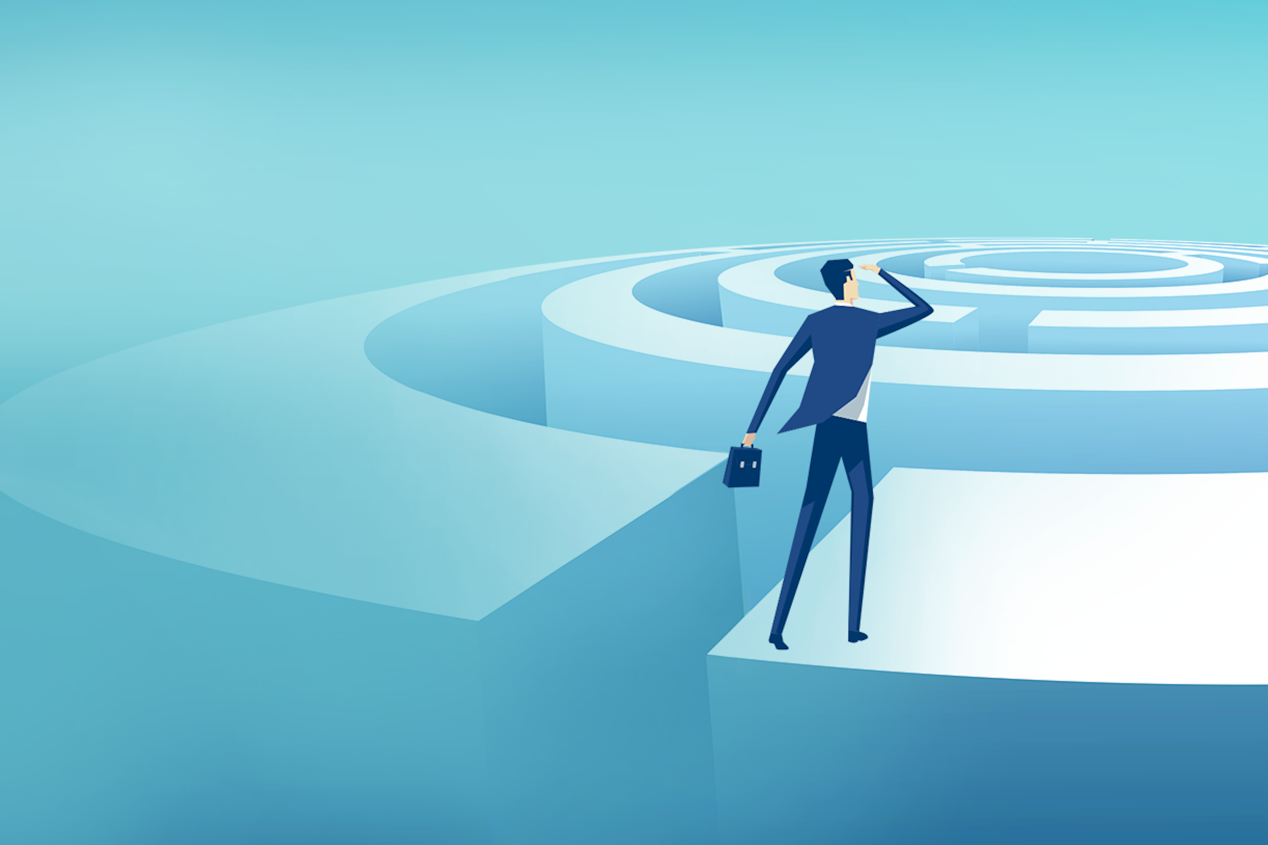 Illustration of a man staring at a maze