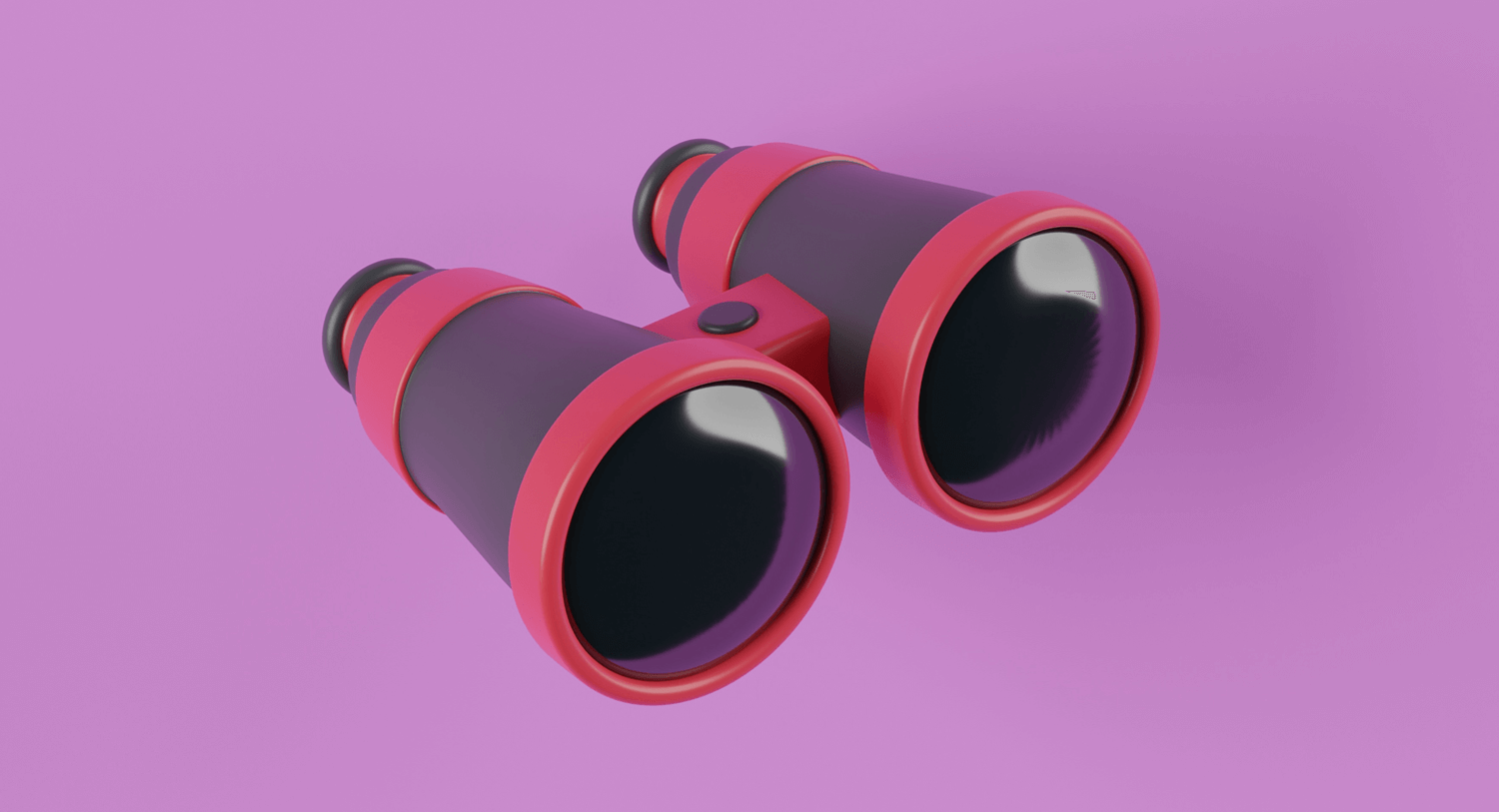 Illustration of a large pair of purple and red binoculars on a purple background. How to increase your contents visibility online blog post.