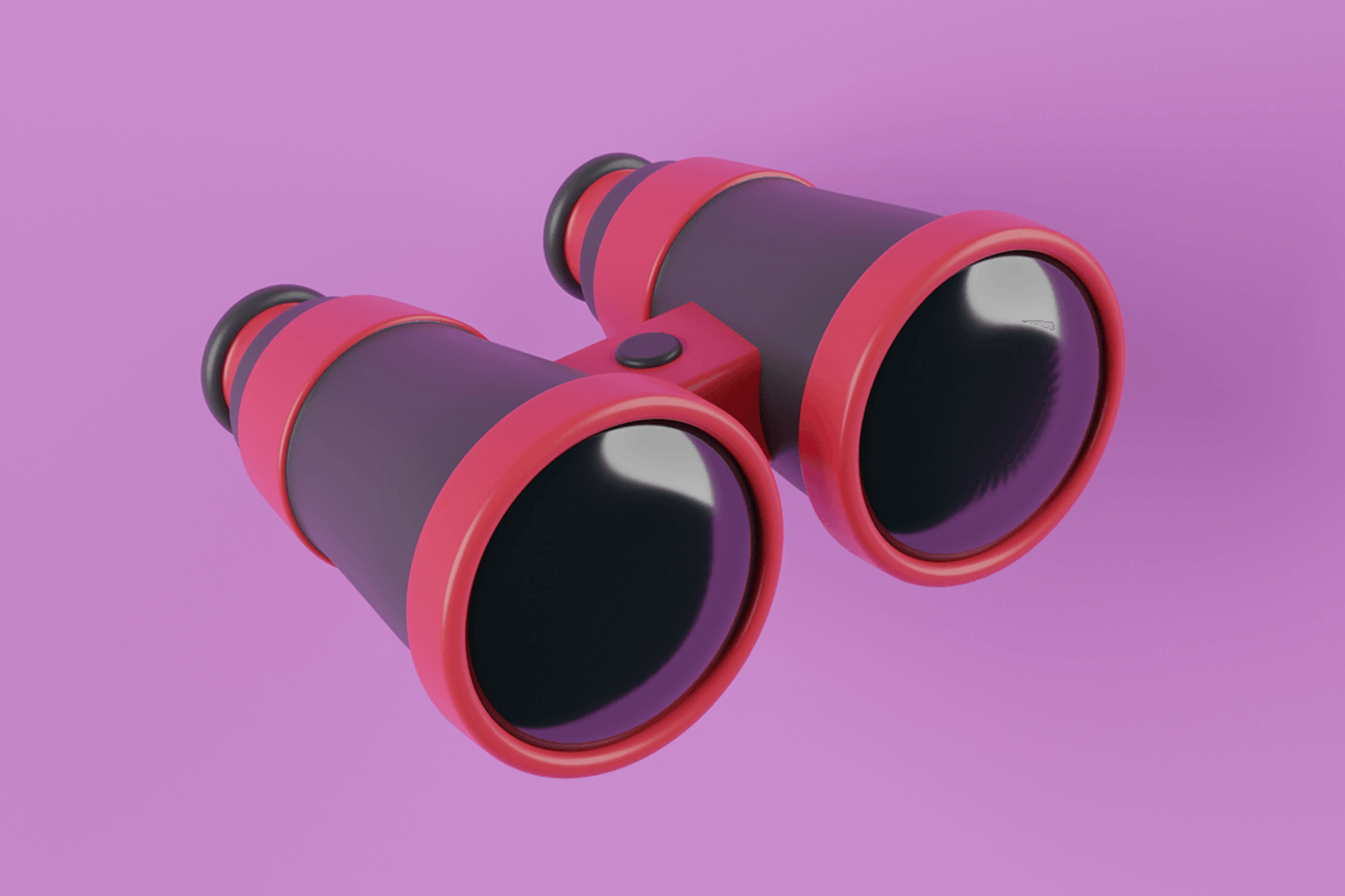 Illustration of a large pair of purple and red binoculars on a purple background. How to increase your contents visibility online blog post.