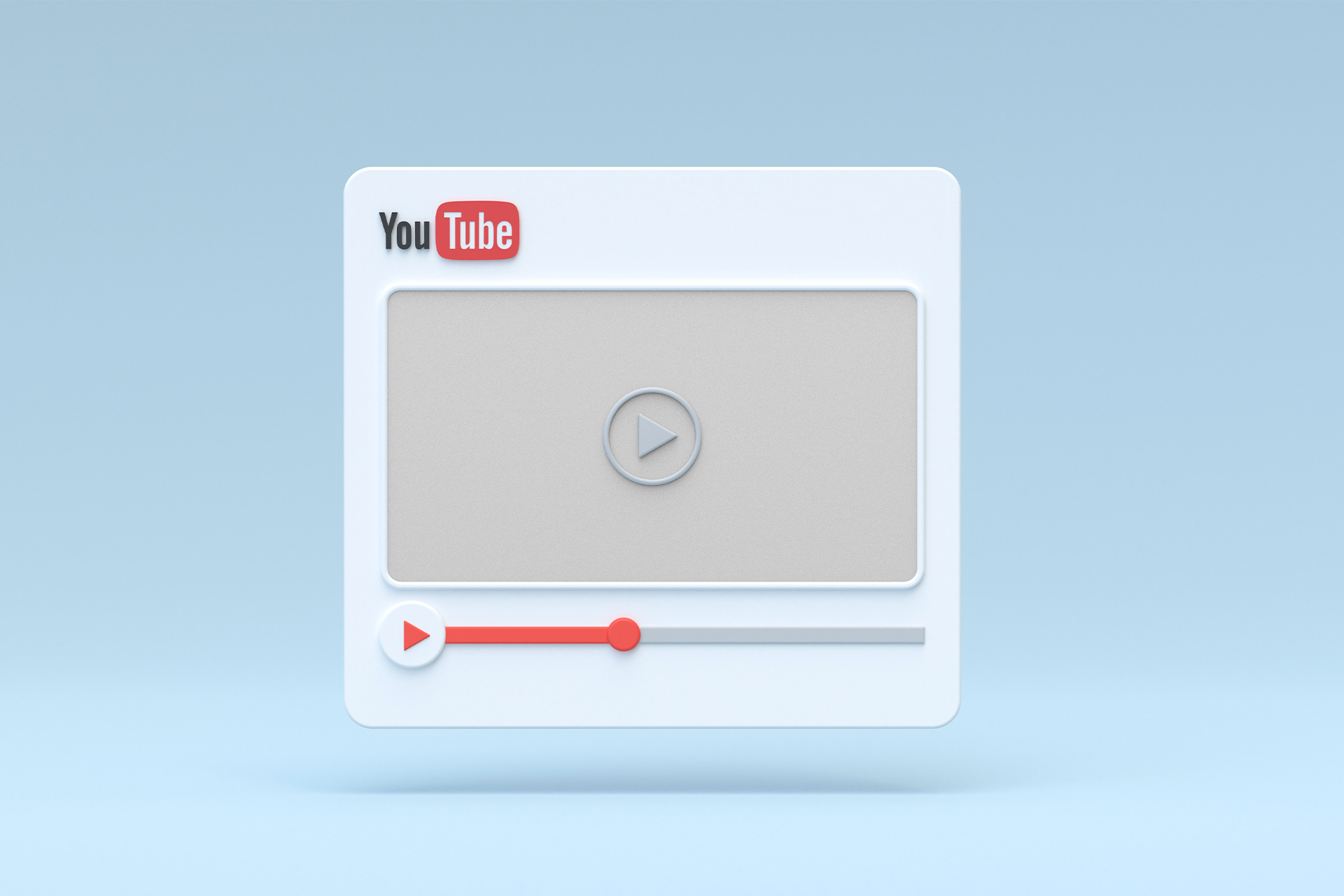 Image d'une vidéo YouTube sur fond bleu montrant la barre de lecture rouge au quart de la vidéo. 