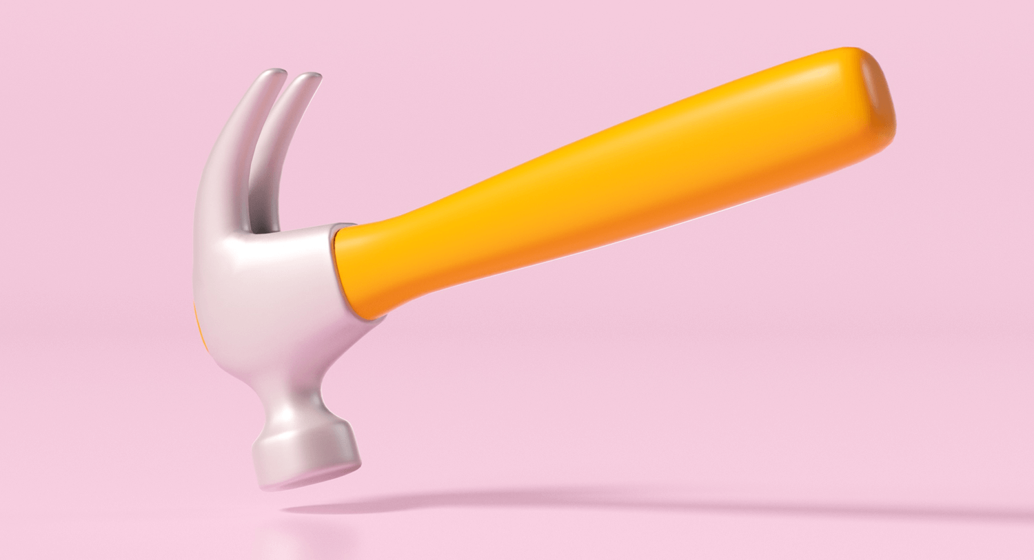 Illustration showing a large hammer on a pale pink background. Building brand equity blog post.