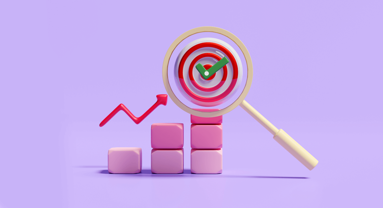 Illustration showing a magnifying glass over a target with a green checkmark in the middle, next to a red arrow showing up and to the right. 10 best sales intelligence tools blog post.