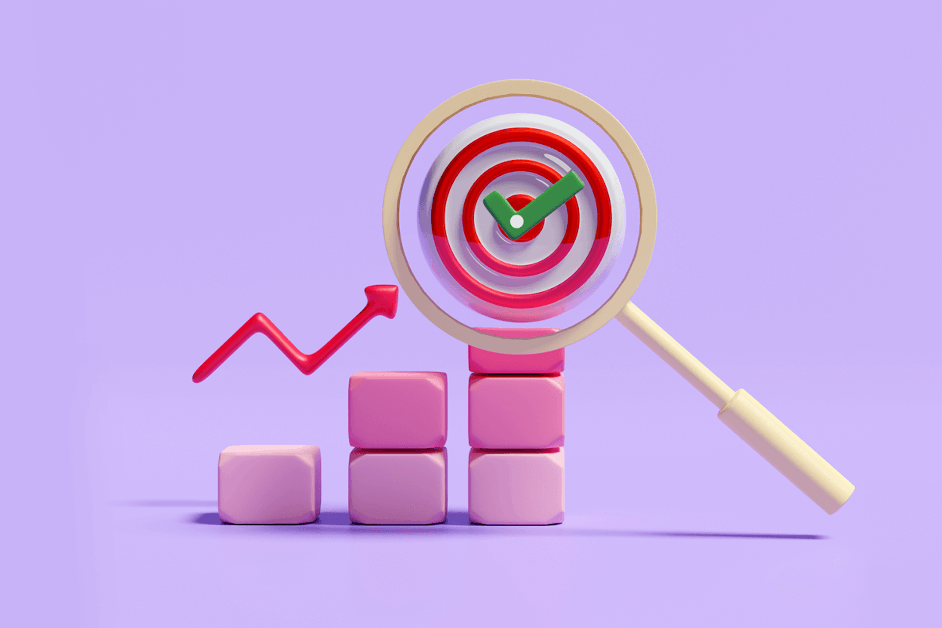 Illustration showing a magnifying glass over a target with a green checkmark in the middle, next to a red arrow showing up and to the right. 10 best sales intelligence tools blog post.