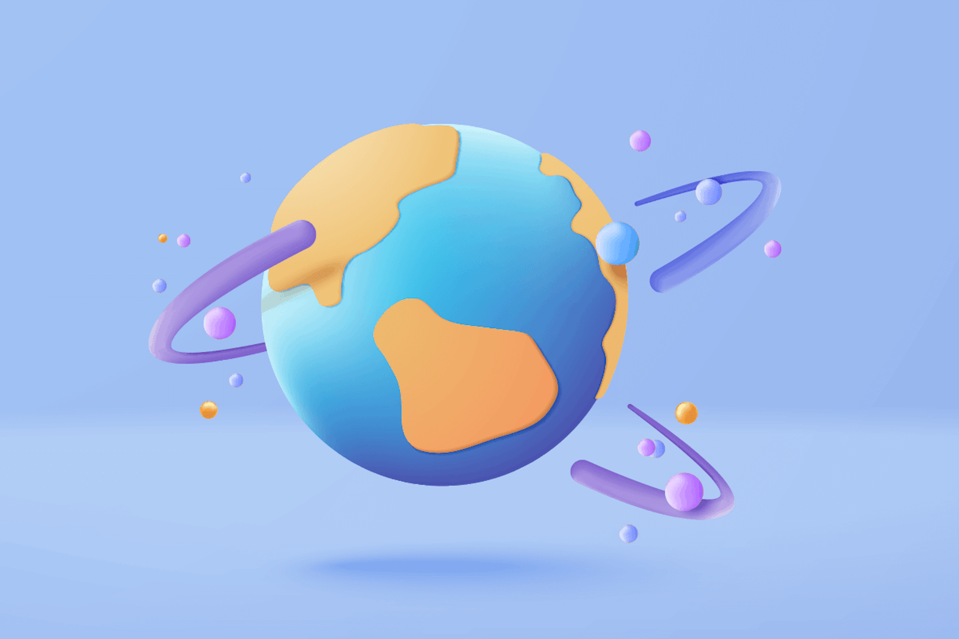 Illustration of a globe surrounded by floating balls and connection lines. Brand tracking definition and how-to blog post