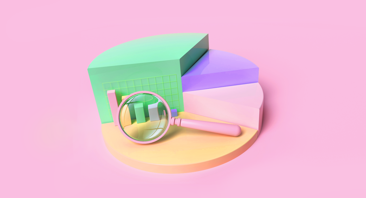 A pie chart with a magnifying glass focused on a segment of the data. It's always important to analyze the trends and data around your industry, so in this blog, we dive into the top PR statistics for 2024.