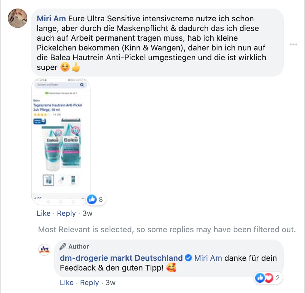 Screenshot DM Kundenservice Kundensupport Facebook Reputationsmanagement