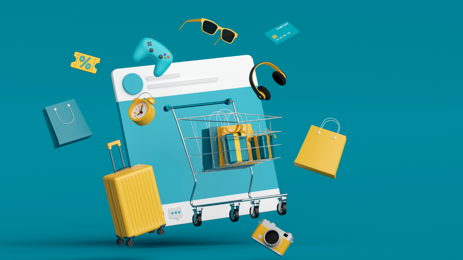 plusieurs objets sur un fond bleu 