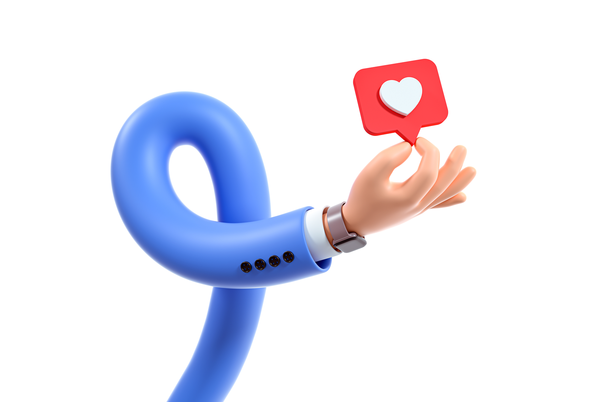 A long arm holding a love emoji