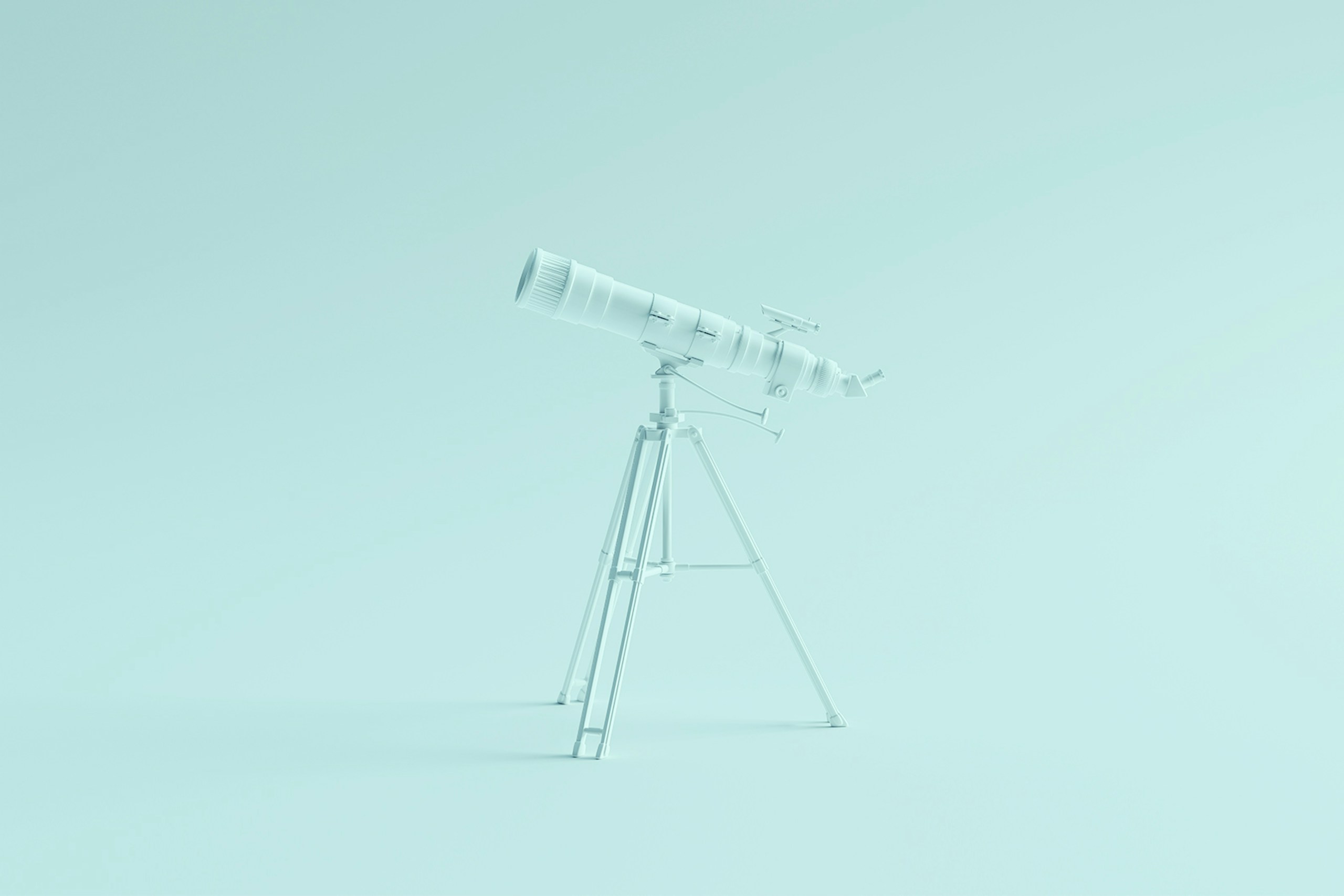 Ein großes Teleskop vor einem blaugrünen Hintergrund. Das Teleskop ist eine visuelle Metapher für Brand Monitoring.