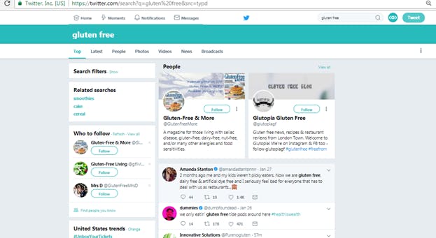 gluten free hashtag Twitter feed
