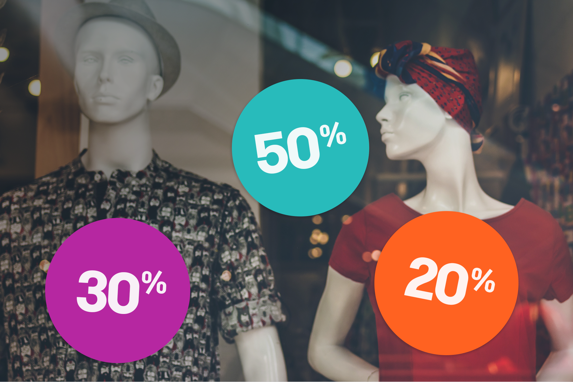 A department store window with mannequins and discount signs. In this article we will focus on the marketing mix and introduce to you the 4Ps as well as the 7Ps of marketing