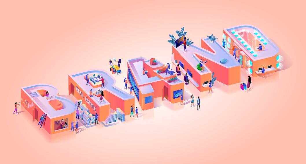 Man sieht einen pfirsichfarbenen Hintergrund, darauf das Wort BRAND in Großbuchstaben